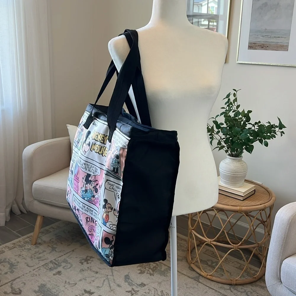 Disney Mickey Minnie Mouse Comic Strip Zipper Tote Travel Overnight Large Bag